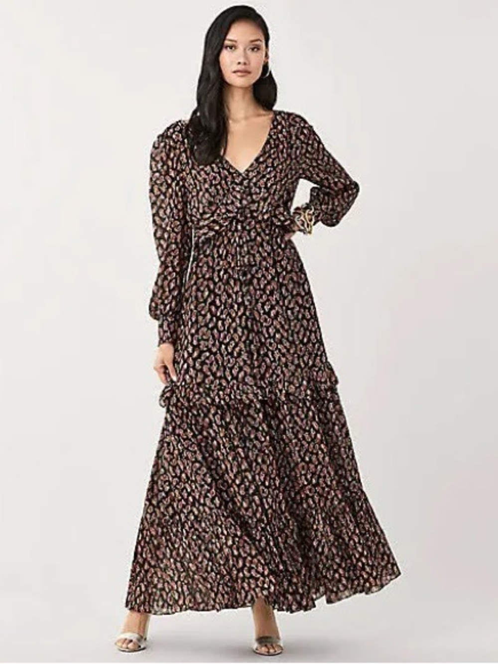 Diane Von Furstenberg DVF Winnie Black Paisley Boho Cocktail Tiered Maxi Dress